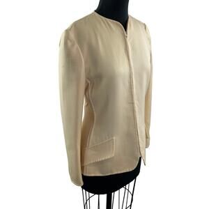 Vintage CAROLYNE ROEHM Cream Wool Long Sleeve Zip Collarless Blazer Jacket Sz 6